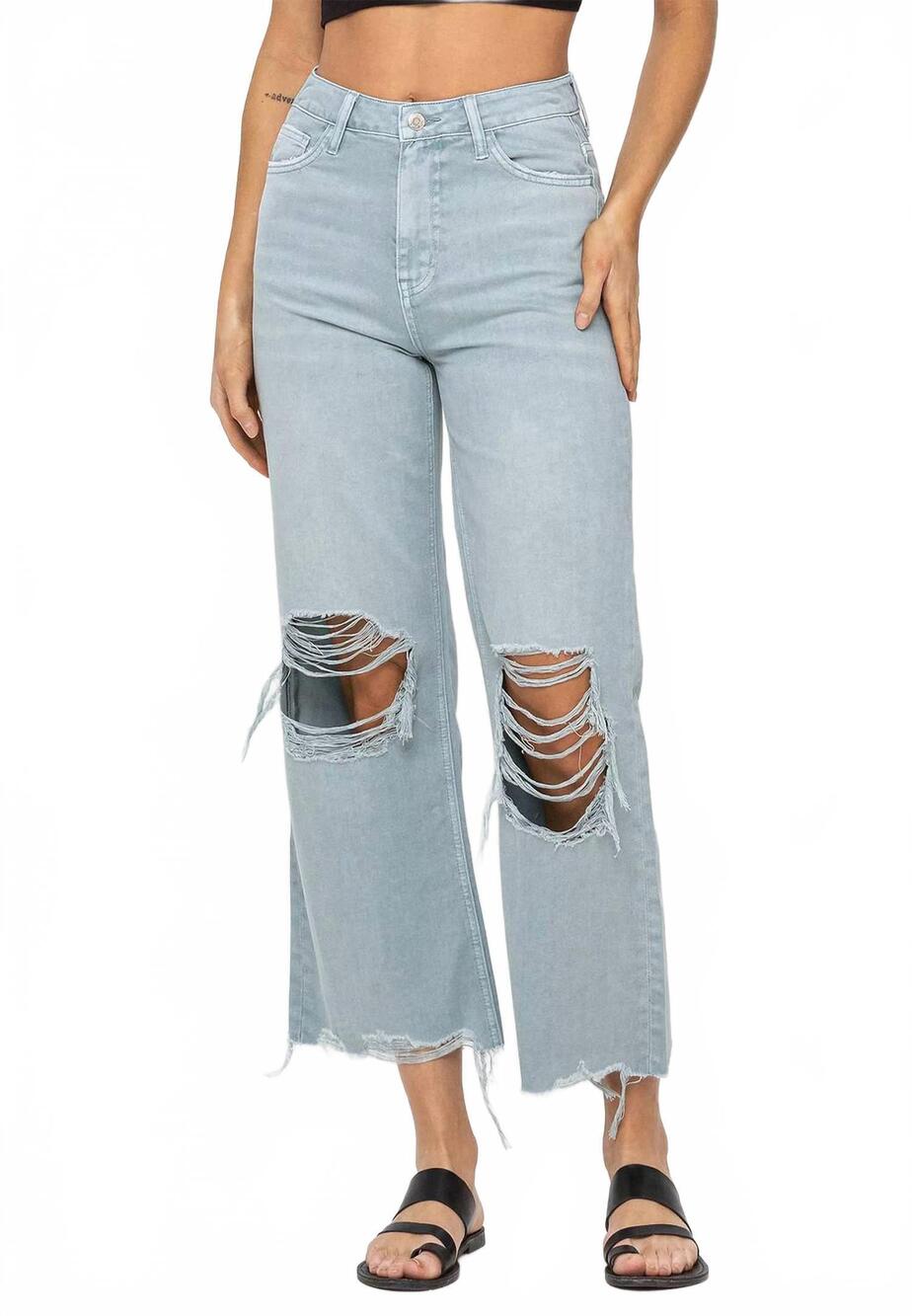 NEW VERVET BY FLYING MONKEY 90’s vintage crop flare with distressing jeans in ma